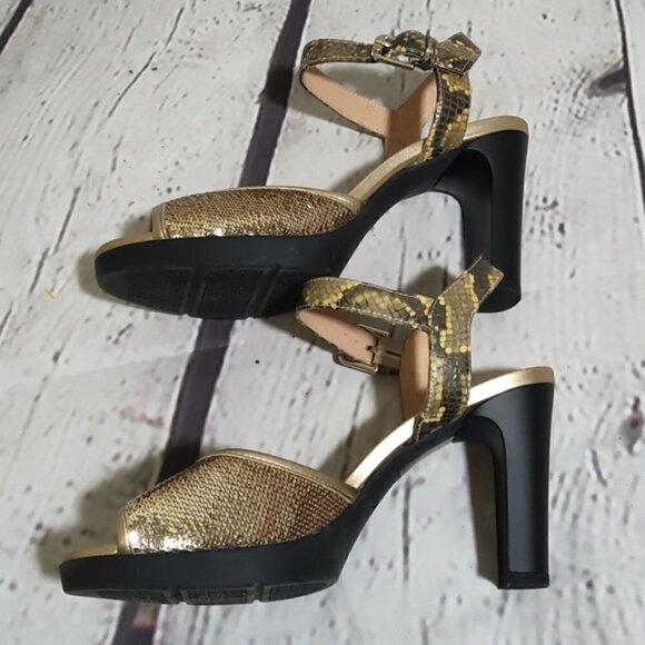 Geox D Annya High Gold Ochre Open Toe Sandal 37.5  7.5 NEW UNWORN - Picture 3 of 12